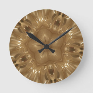 Elegante Gold Brown Kaleidoscope Star Design Runde Wanduhr