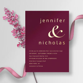 Elegante Gold Burgund Ampersand Hochzeit Folieneinladung