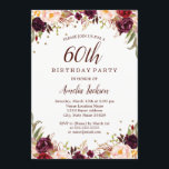 Elegante Gold Burgund Floral 60. Geburtstagsparty Einladung<br><div class="desc">hübscher Blumenladen zum Geburtstag im Little Bayleigh Store!</div>