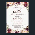 Elegante Gold Burgund Floral 60. Geburtstagsparty Einladung<br><div class="desc">hübscher Blumenladen zum Geburtstag im Little Bayleigh Store!</div>
