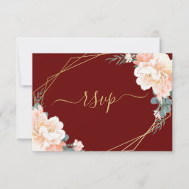 Elegante Gold Burgundy Blush Peach Floral Wedding RSVP Karte