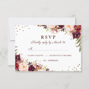Elegante Gold Burgundy Floral UAWG RSVP Karte