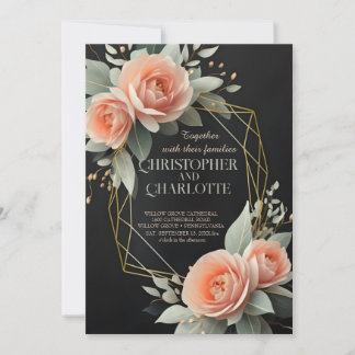 Elegante Gold Burgundy Rot und Schwarze Flora Hoch Einladung