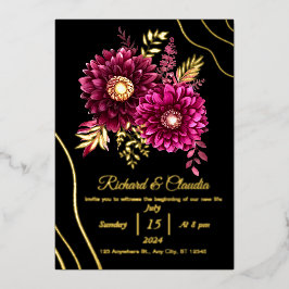 Elegante Gold Burgundy Rot und Schwarze Flora Hoch Folieneinladung