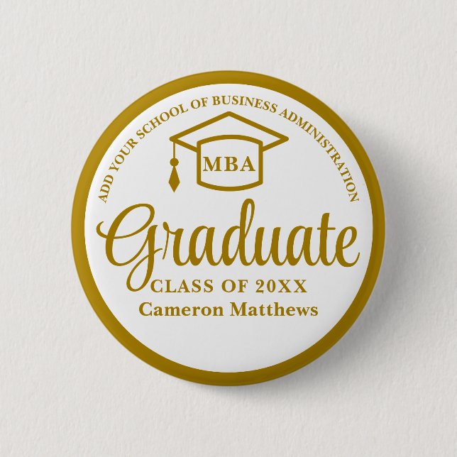 Elegante Gold Business School Abschluss MBA Button (Vorderseite)