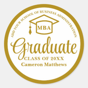 Elegante Gold Business School Abschluss MBA Runder Aufkleber