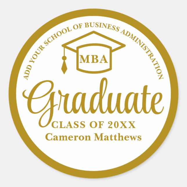 Elegante Gold Business School Abschluss MBA Runder Aufkleber (Vorderseite)