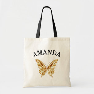Elegante Gold Butterfly Curved Name Girly Tragetasche