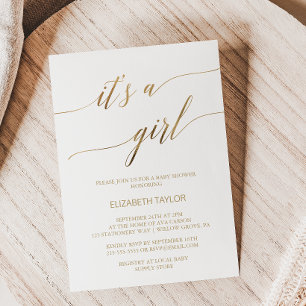 Elegante Gold Calligraphie Es ist eine Girl Baby D Einladung