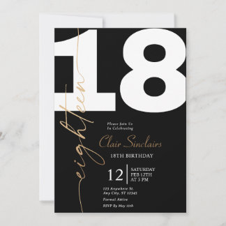 Elegante Gold Calligraphy 18. Geburtstagsparty Inv Einladung