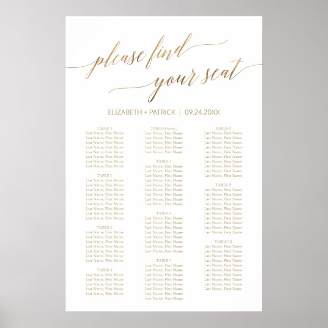 Elegante Gold Calligraphy 90+ Gästekarte Poster (Vorne)
