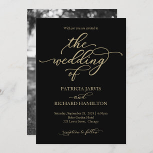 Elegante Gold Calligraphy Black Wedding Einladung