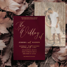 Elegante Gold Calligraphy Burgundy Wedding