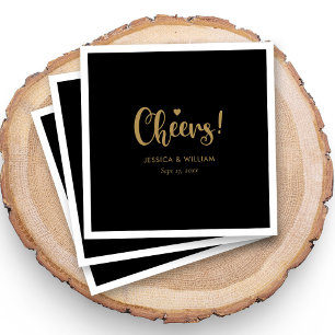 Elegante Gold Calligraphy Cheers Napkins - Schwarz Serviette