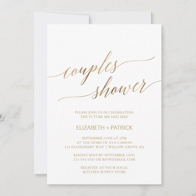 Elegante Gold Calligraphy Couples Dusche Einladung (Vorderseite)