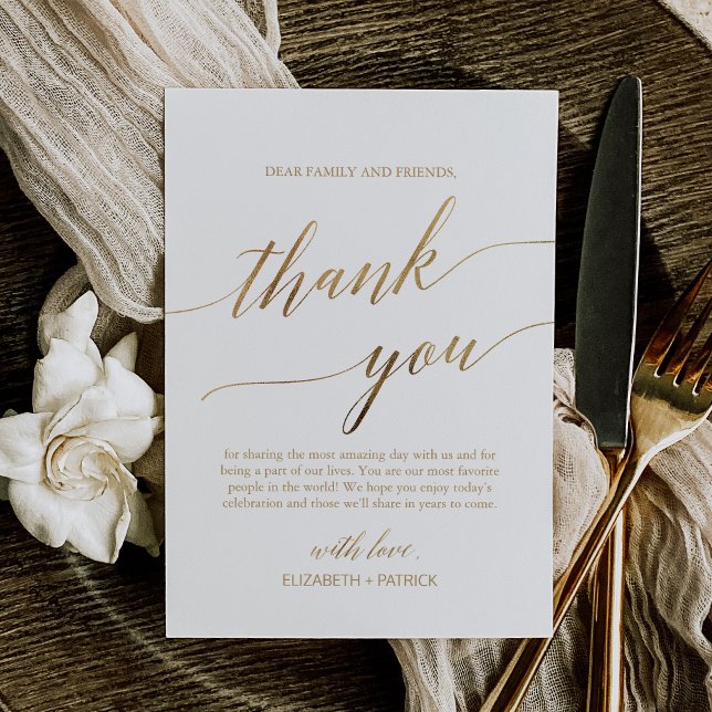 Elegante Gold Calligraphy Danke Empfang Card Postkarte (Elegant Gold Calligraphy Thank You Reception Card)