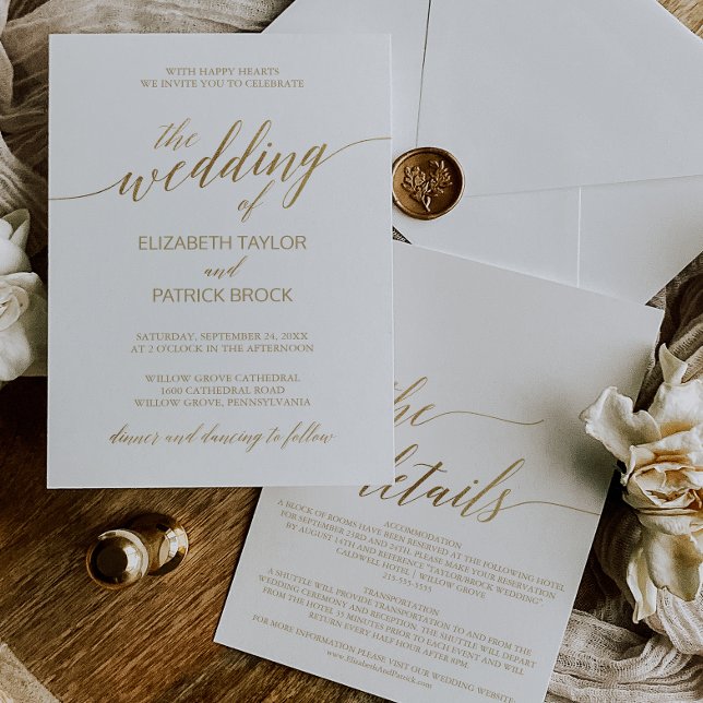Elegante Gold Calligraphy | Details zur Hinterhoch Einladung (Von Creator hochgeladen)