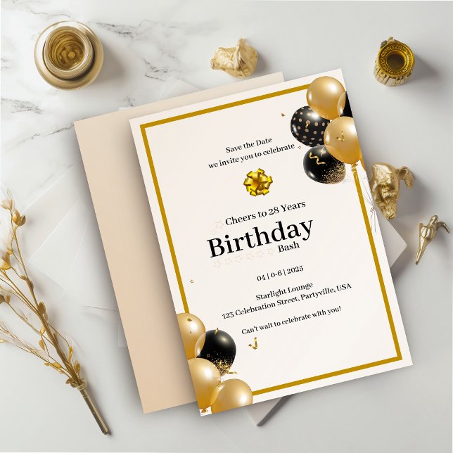 Elegante Gold Calligraphy Einladung zum Geburtstag (Von Creator hochgeladen)