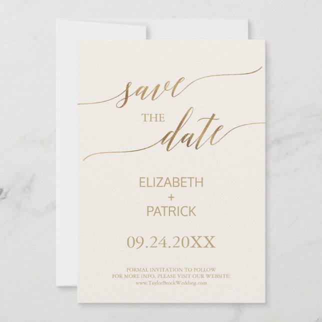 Elegante Gold Calligraphy | Elfenbeinküste Save th The Date (Vorderseite)