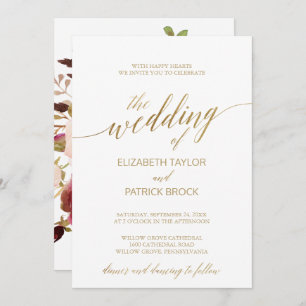 Elegante Gold Calligraphy   Hochzeit mit floraler  Einladung