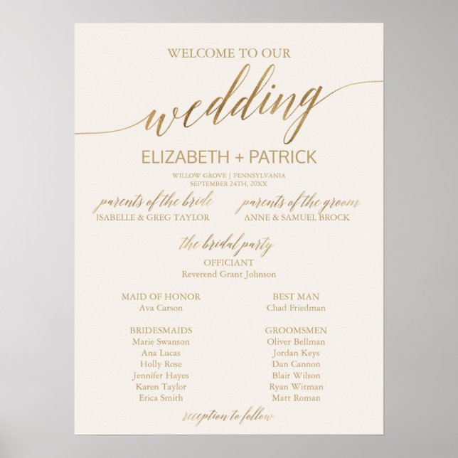 Elegante Gold Calligraphy | Hochzeitsprogramm für  Poster (Vorne)