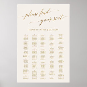 Elegante Gold Calligraphy Ivory 200+ Seating Chart Poster