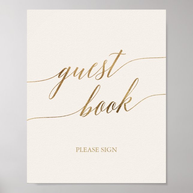 Elegante Gold Calligraphy | Ivory Guest Book Sign Poster (Vorne)