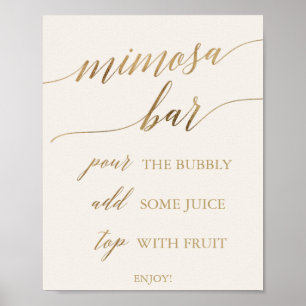 Elegante Gold Calligraphy   Ivory Mimosa Bar Sign Poster