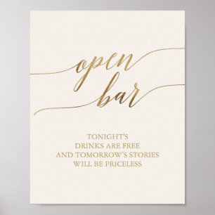 Elegante Gold Calligraphy   Ivory Open Bar Sign Poster