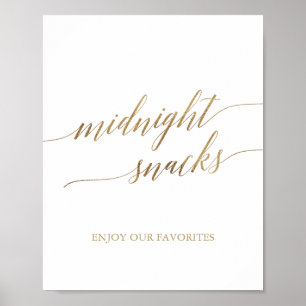 Elegante Gold Calligraphy Mitternacht Snacks Sign Poster