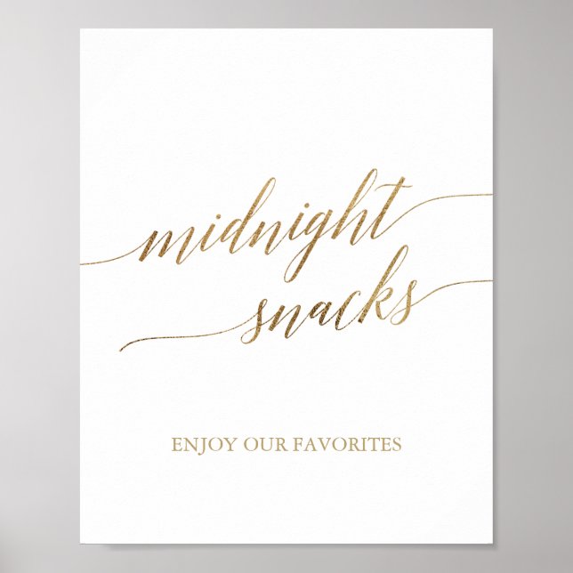 Elegante Gold Calligraphy Mitternacht Snacks Sign Poster (Vorne)