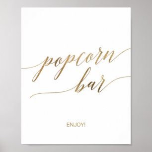 Elegante Gold Calligraphy Popcorn Bar Sign Poster