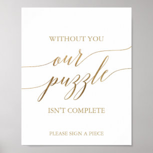 Elegante Gold Calligraphy Puzzle Gästebuchuntersch Poster