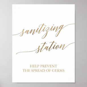 Elegante Gold Calligraphy Sanitizing Station Signa Poster