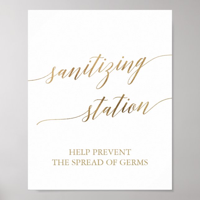 Elegante Gold Calligraphy Sanitizing Station Signa Poster (Vorne)