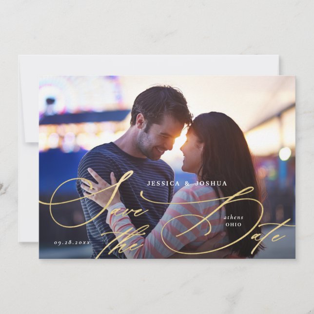 Elegante Gold Calligraphy Save the Date Card Einladung (Vorderseite)