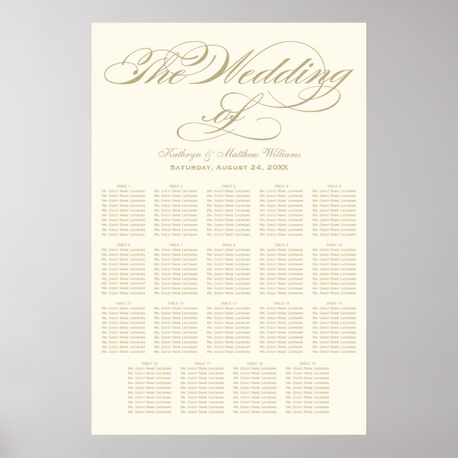 Elegante Gold Calligraphy Seating Chart Poster (Vorne)