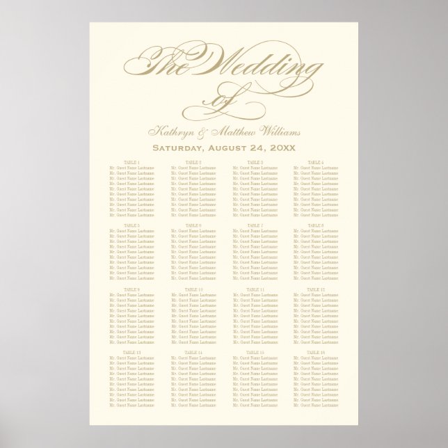 Elegante Gold Calligraphy Seating Chart Poster (Vorne)