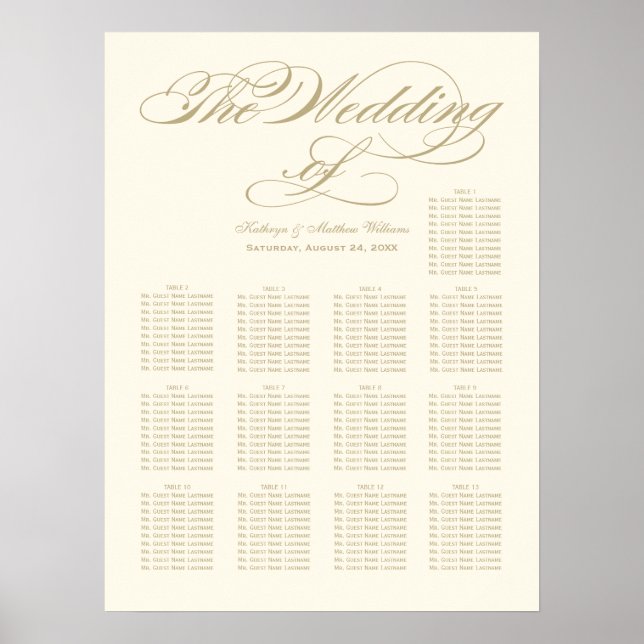 Elegante Gold Calligraphy Seating Chart Poster (Vorne)