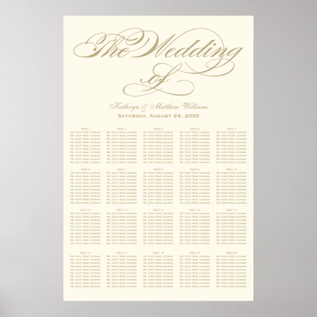 Elegante Gold Calligraphy Seating Chart Poster (Vorne)