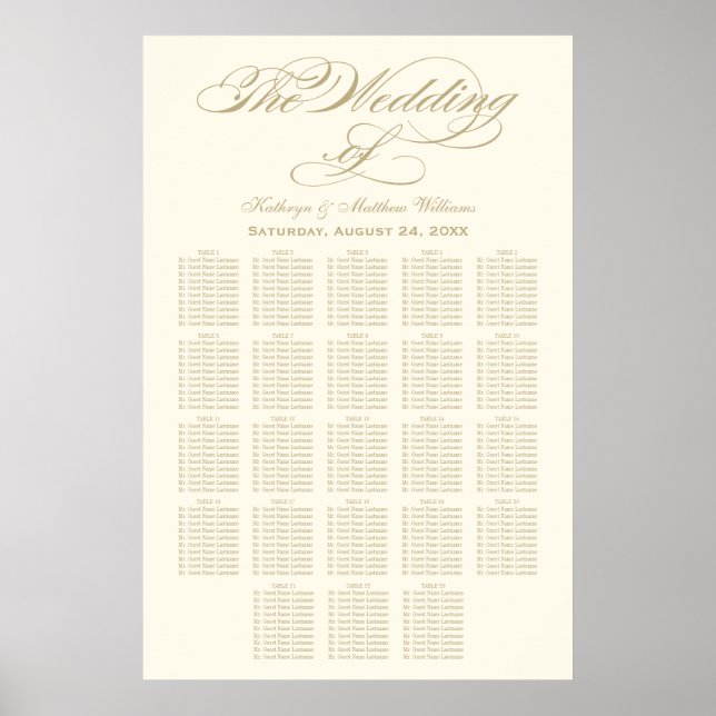 Elegante Gold Calligraphy Seating Chart Poster (Vorne)