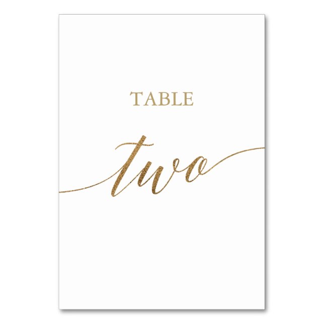 Elegante Gold Calligraphy Table Two Tischnummer (Vorderseite)