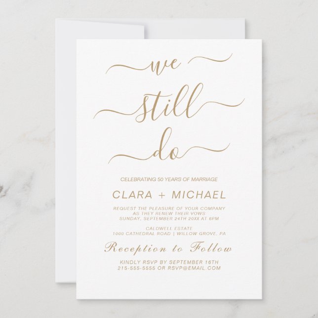 Elegante Gold Calligraphy Vow Renewal Einladung (Vorderseite)