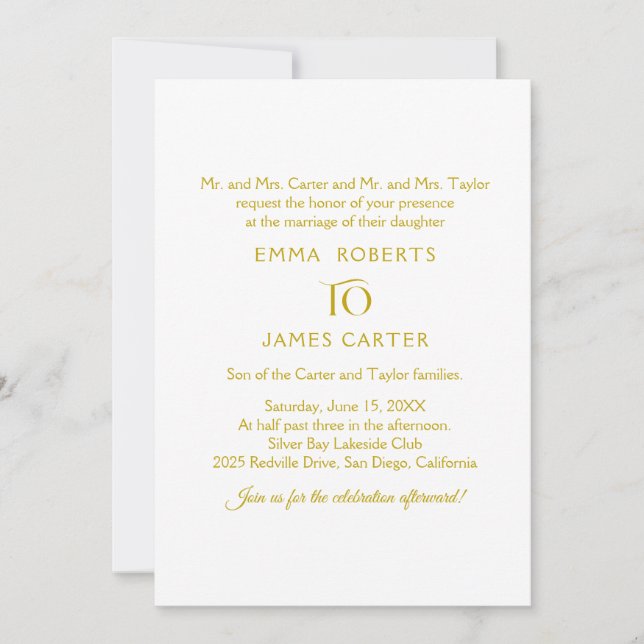 Elegante Gold Calligraphy Wedding Einladung (Vorderseite)