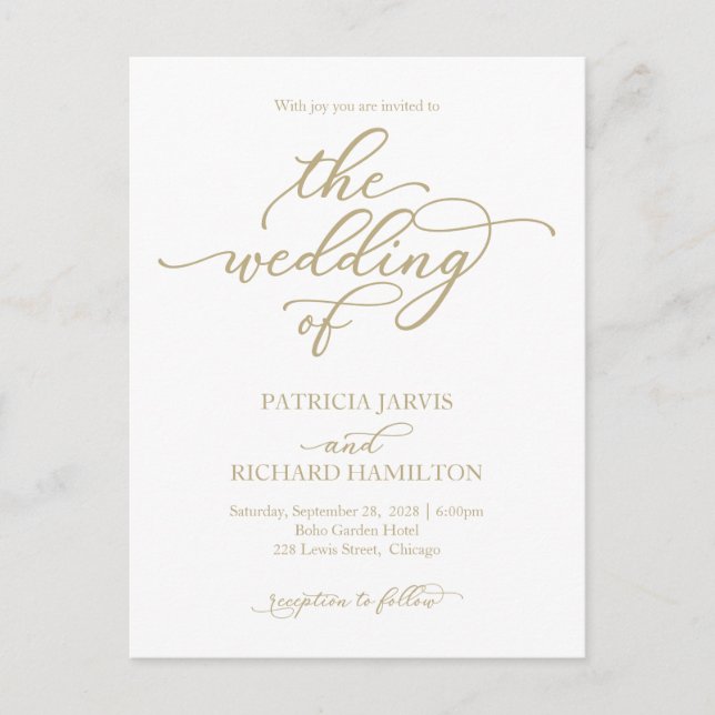 Elegante Gold Calligraphy Wedding Einladung Postkarte (Vorderseite)