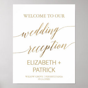 Elegante Gold Calligraphy Wedding Empfang Poster