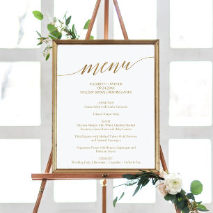 Elegante Gold Calligraphy Wedding Menu Sign Poster