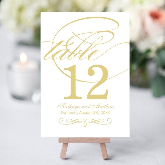 Elegante Gold Calligraphy Wedding Tischnummer (Von Creator hochgeladen)