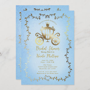 Elegante Gold Carriage Blue Storybook Bridal Einladung