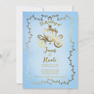 Elegante Gold Carriage Blue Storybook Hochzeit Einladung